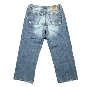 Y2K Avirex Distressed Denim Jeans Eagle Patch Baggy Fit 36x31 Vintage